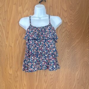 Floral ruffled tank top with crochet back